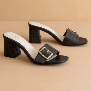 THE GLENDALE BLACK BAMBOO BUCKLE HEELS